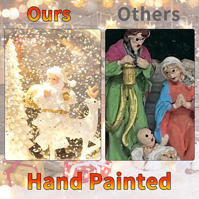 Christmas Snow Globes with Music, Santa Deer Lighted Christmas Lantern with 6h Timer, USB or Battery Operated Festival Decoration Gifts