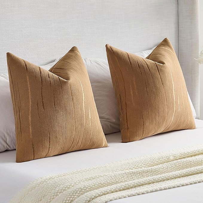 FUTEI Bronze Chenille Decorative Throw Pillow Covers 12x20 Inch Set of 2,Soft Embossed Striped Textured Lumbar Pillow Cases,Modern Home Decor for Couch Bed Living Room