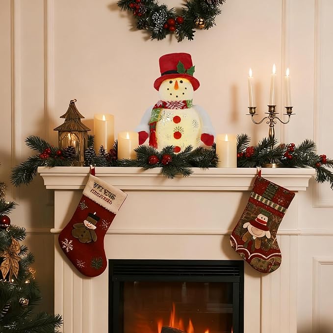 Lighted Christmas Table Decorations, LED Lighting Snowman Tabletop Figurine, Winter Xmas Decor for Home Indoor Kitchen Room Holiday Party