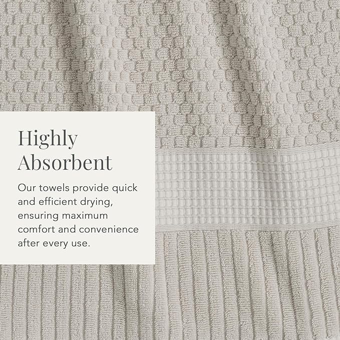 NY Loft 100% Cotton Hand Towel 6 Pack | Super Soft & Absorbent Quick-Dry Hand Towels 16" x 28" |Textured and Durable Cotton | Trinity Collection (6 Pack Hand Towel, Quiet Grey)