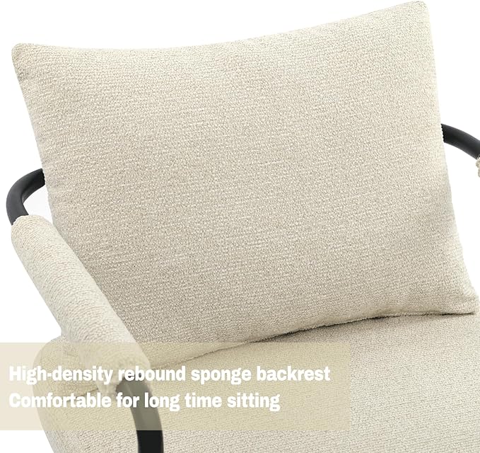 Mid-Century Modern Accent Chair, Comfy Upholstered Lounge Arm Chair with Chenille Fabric for Living Room, Bedroom, Apartment, Reading Corner, Office, Cream Beige
