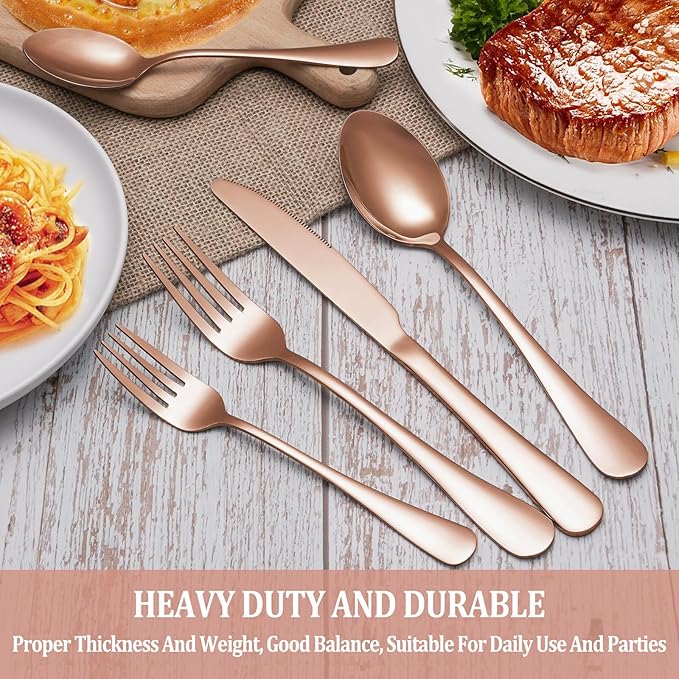 40 Pcs Rose Gold Silverware Set Service for 8, Premium Stainless Steel Flatware Set, Cutlery Utensil Set, Durable Home Kitchen Eating Tableware Set, Include Fork Knife Spoon Set, Dishwasher Safe