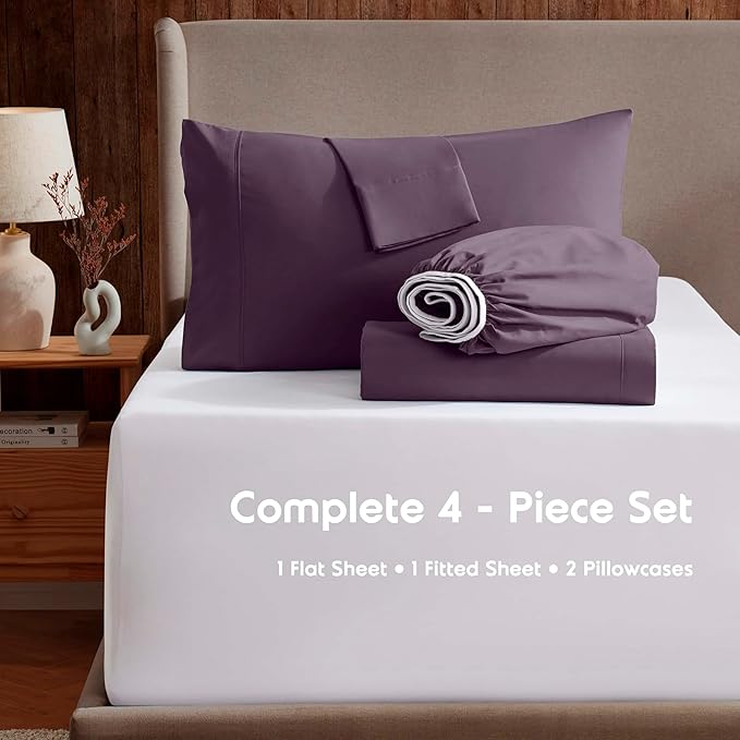 Nestl Extra Deep Twin Sheet Set - 4 Piece Breathable & Cooling Sheets - Hotel Luxury Bedding Set w/18-24 Inch Deep Pockets - Easy & Secure Fit - Super Soft, Wrinkle Free & Comfy - Purple