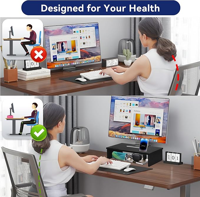 21" Monitor Stand Riser with Phone Holder, Monitor Stand for Desk, Computer Monitor Stand, Desk Shelf for Top of Desk, Desktop Organizer for Laptop, Printer, TV