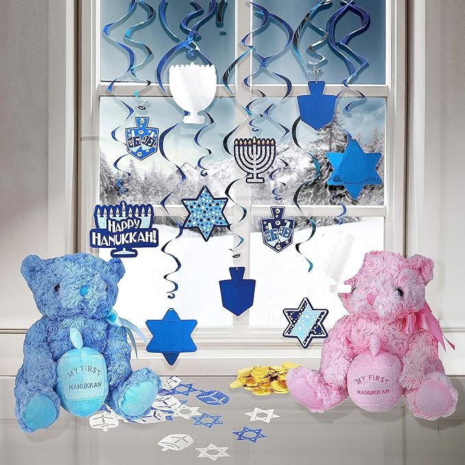 The Dreidel Company Hanukkah Swirl Decorations, Includes 12 Swirls with Foil Hanukkah Cutouts 24" and Swirls Alone Hang 18" Long (2-Pack)