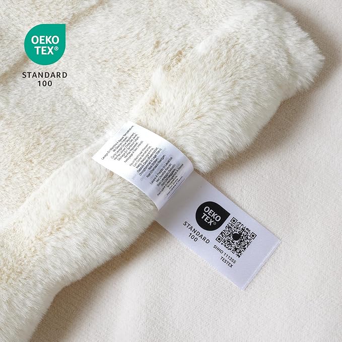 Cozy Bliss Fluffy Faux Fur Blanket Queen Size for Bed, Fuzzy Soft Striped Plush Blanket, Thick Throw for Bedroom Couch Gift, 90x90 Inches Cream White