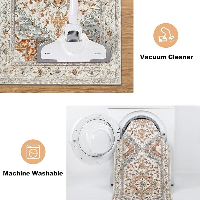 Yamaziot Boho Washable Kitchen Rugs Sets of 3, Non Slip Kitchen Mats for Floor with Rubber Backing, Waterproof & Stain Resistant Thick Carpet Runner Throw Rug for Kitchen, Laundry Room, Hallway