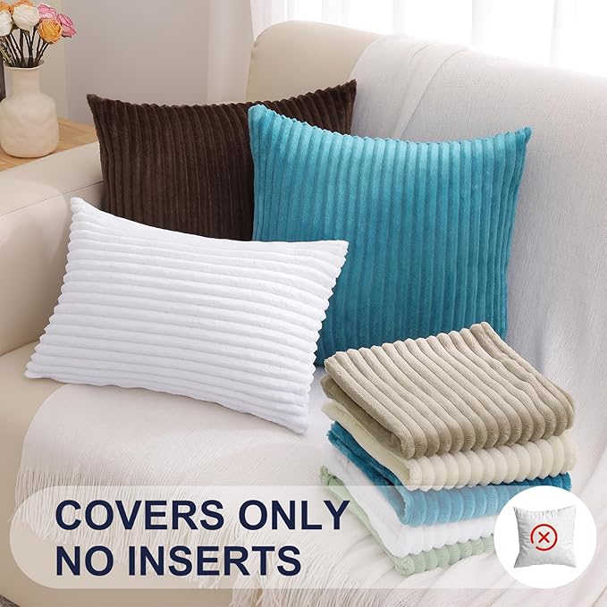 Simmore Decorative Fall Throw Pillow Covers 18x18 Set of 2, Soft Natural Plush Flannel Double-Sided Fluffy Couch Pillow Covers for Sofa Living Room, White