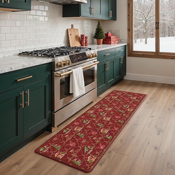 GENIMO Christmas Decorations - Kitchen Mats for Floor, Christmas Kitchen Rugs, Cushioned Anti Fatigue Mat for Home Decor, Waterproof Non Slip Standing Mat for Laundry, 23.6"x71", Red