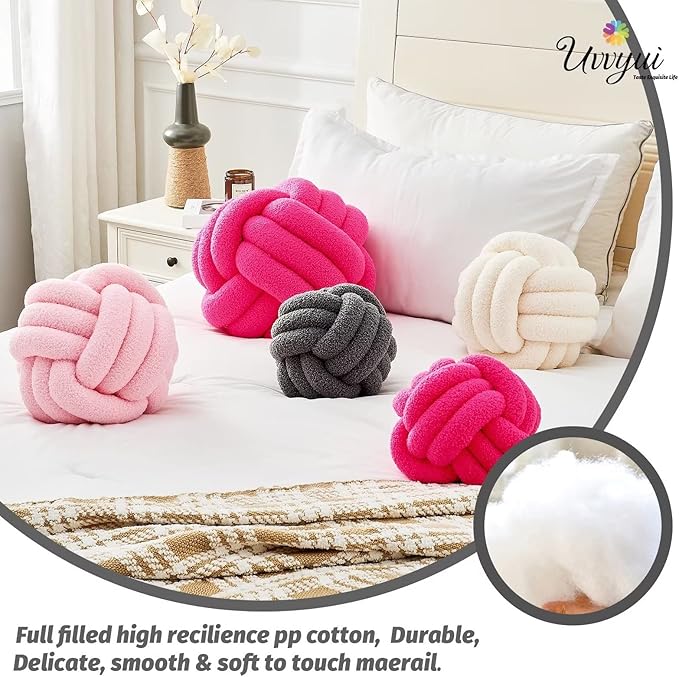Uvvyui Knot Pillow Ball, Soft Home Decorative Pillows, Round Throw Pillow, Handmade Knotted Plush Pillow, Round Boucle Pillow Cushion (14 Inches Dark Gray)