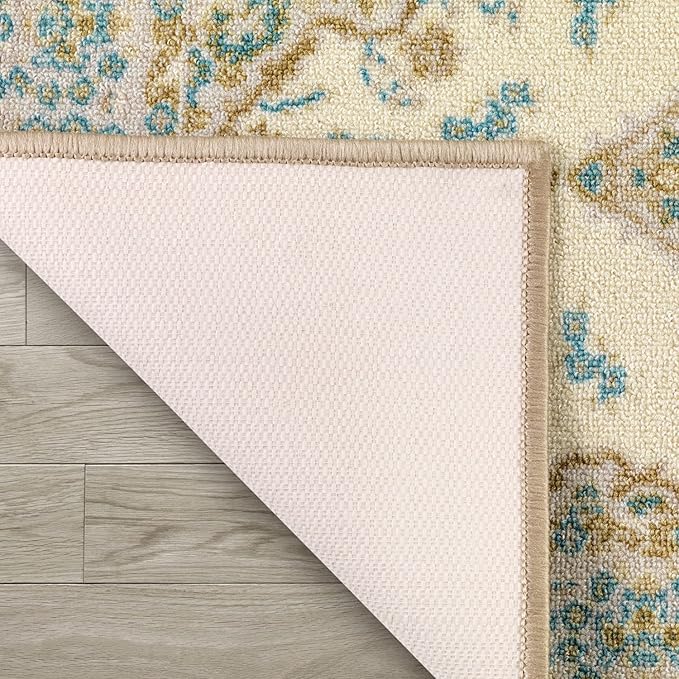 Antep Rugs Alfombras Oriental Traditional 2x10 Non-Skid (Non-Slip) Low Profile Pile Rubber Backing Indoor Runner Rugs (Blue Beige, 2' x 10')