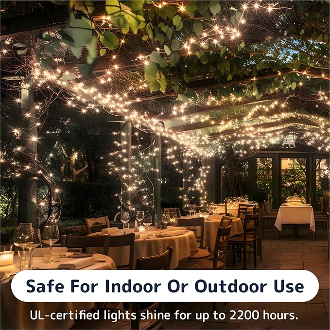 PREXTEX Christmas Lights - 500 Clear Bulbs on 100 ft White Wire, Warm Twinkle Lights String for Indoor and Outdoor Holiday Decorations - Clear Warm White