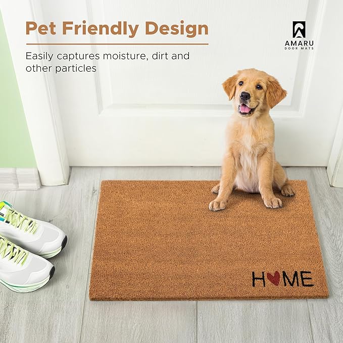 Home Heart - 17"x29" - Coir Door Mat with Heavy Duty Backing - Welcome Mats for Entryway, Porch - Anti-Slip PVC & Coconut Fiber Surface - Natural Home Accessories, Minimalist Original Design