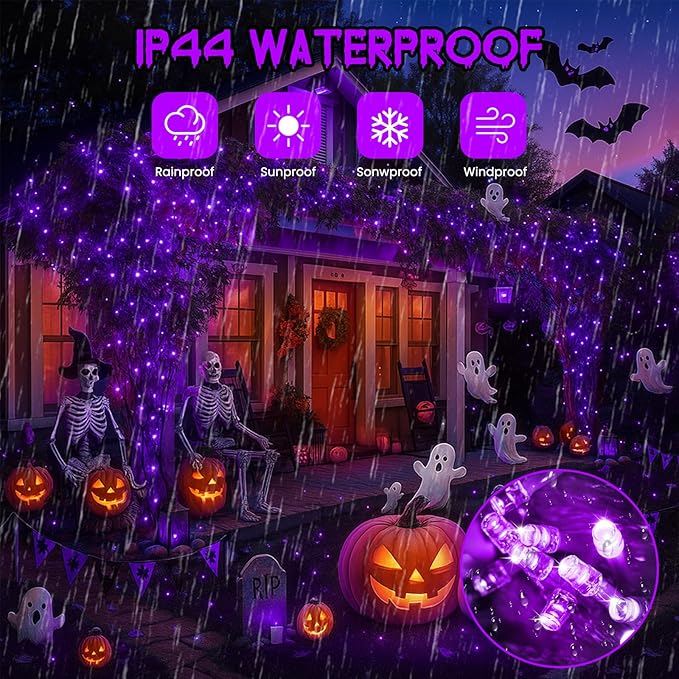 SANJICHA Purple Extra-Long 66FT 200 LED Halloween Lights for Indoor/Outdoor, Super Bright 8 Lighting Modes Plug in String Lights for Halloween Decorations Bedroom Party Garden Patio Tree (Purple)