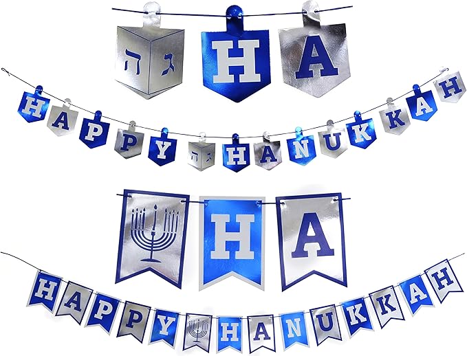 Happy Hanukkah Banner Chanukah Decorations, (2) - 5 Feet In Length