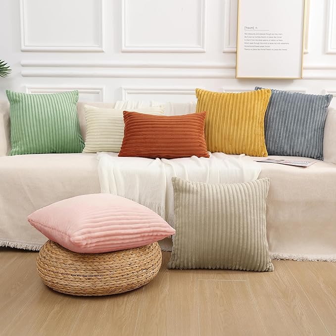 Simmore Decorative Fall Throw Pillow Covers 20x20 Set of 2, Soft Plush Flannel Double-Sided Fluffy Couch Pillow Covers for Sofa Living Room, Pink