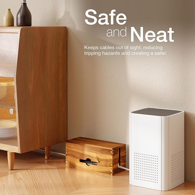 Acacia Large Cable Management Box - 15" L Cord Box Hider Power Strip Box for Power Strip Organizer - Cable Hider Box, Surge Protector Box to Hide Cords - Wire Box Hider for Desk Organization