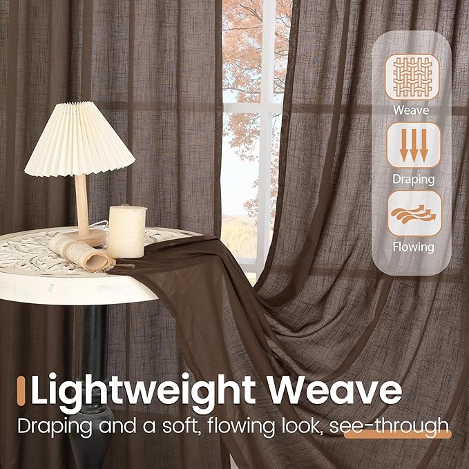 BGment Linen Curtains 90 Inch Length for Living Room, Semi Sheer Brown Long Window Drapes Rustic Textured for Farmhouse Beroom Dining Room Decor Rod Pocket Lightweight, 2 Panels Set, Each 52 Inch Wide