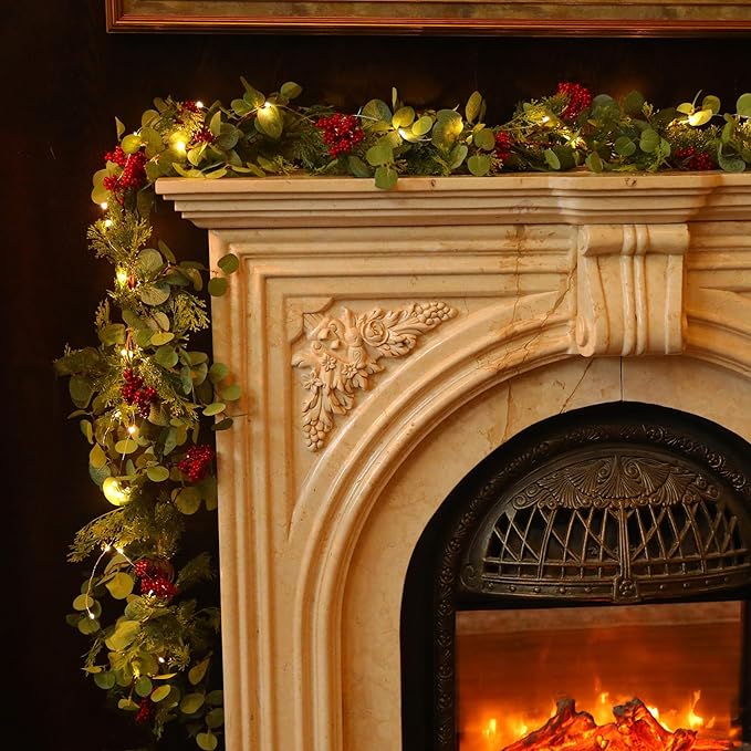 6.3FT Christmas Garland with LED String Lights, Anna's Whimsy 144 Branch Tips Seasonal Artificial Pine Winter Cypress Greenery Garland, Christmas Decorations Holiday Indoor Outdoor Christmas Decor