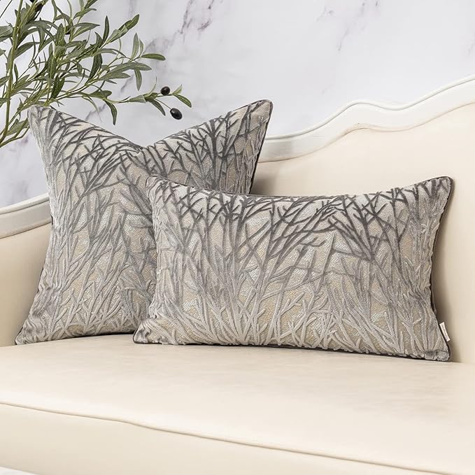 Yangest Dark Grey Twigs Throw Pillow Cover Branches Velvet Cushion Case Neutral Pillowcase for Sofa Couch Bedroom Living Room Home Decor,18x18 Inch