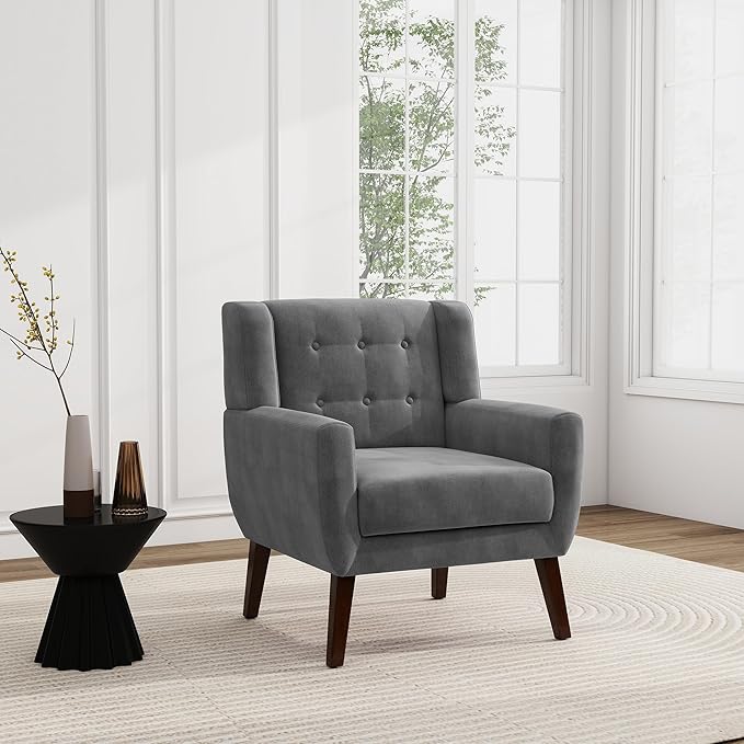 UIXE Accent Chairs Set of 2, Velvet Upholstered Armchair for Living Room, Modern Club Arm Chairs Comfy Single Sofa Button Tufted Bedroom Reading Seat - Gray