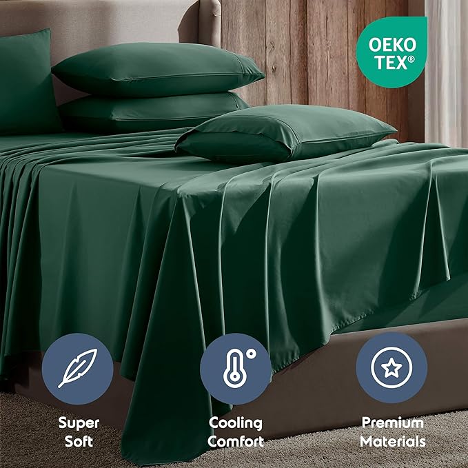 Nestl Extra Deep Twin Sheet Set - 4 Piece Breathable & Cooling Sheets - Hotel Luxury Bedding Set w/18-24 Inch Deep Pockets - Easy & Secure Fit - Super Soft, Wrinkle Free & Comfy - Dark Green