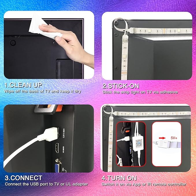 LED Lights for TV 65 Inch, TV Led Backlight,15ft Led TV Lights, USB Led Strip Lights for TV 65-75 inch with Remote, Room Led Lights for Bedroom Bluetooth, HDTV Mood Lighting, Gaming Room Decor