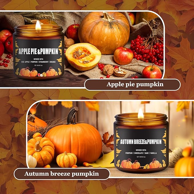Fall Candles Set/6Pack Pumpkin Scented Candles for Home Decor,Halloween,Autumn Candle Scents of Berry,Sugar Lemon,Spiced Apple,Autumn’s Breeze,Cinnamon,FIG,Christmas Candle Gifts,Fall Gifts for Women