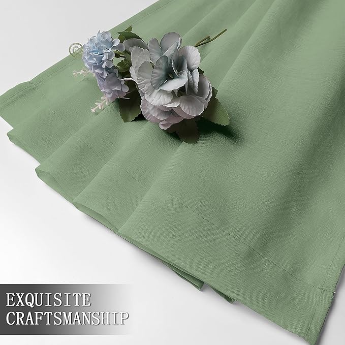 Tollpiz Short Sheer Curtain Living Room Linen Textured Curtains Sheer Light Filtering Voile Rod Pocket Curtain for Bedroom, 38 x 54 inches Long, Sage Green, Set of 2 Panels