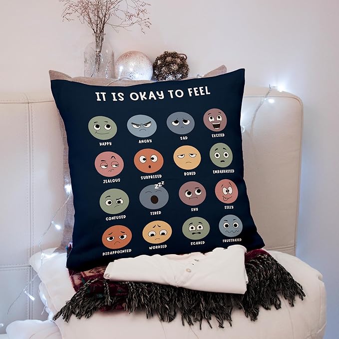 Nogrit Counseling Office Must Haves Throw Pillow Cover, Calming Corner, Mental Health Pillowcase Decor for Home Kids,Mental Health Counselor Gifts, Calming Corner Pillow Covers 18x18 Navy Blue