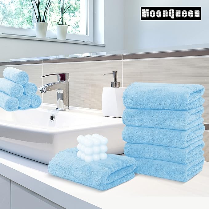 MOONQUEEN 6 Pack Premium Hand Towels - Quick Drying - Microfiber Coral Velvet Highly Absorbent Towels - Multipurpose Use as Hotel, Bathroom, Shower, Spa, Hand Towel 16 x 28 inches (Aquamarine)