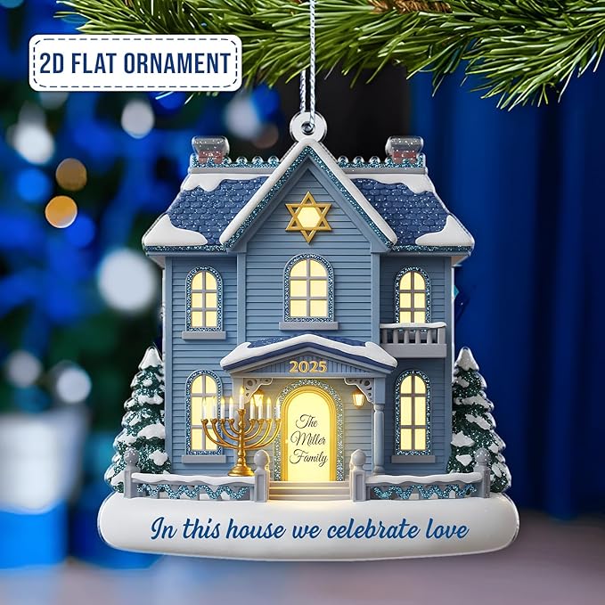 Personalized Hanukkah Ornaments for Tree - Custom 2D Family Christmas Ornaments, Merry Chrismukkah Jewish and Christian Gift, House Warming Gifts New Home Ornament 2025