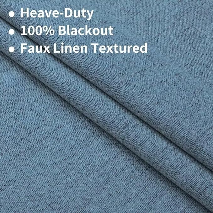 Joydeco Natural Linen Curtains 96 inch Length 2 Panels Set Burg 100% Blackout Patio Door Curtain Room Darkening Sliding Door Curtains Thermal Insulated Back tab Rod Pocket(105x96 inch, Sky Blue)