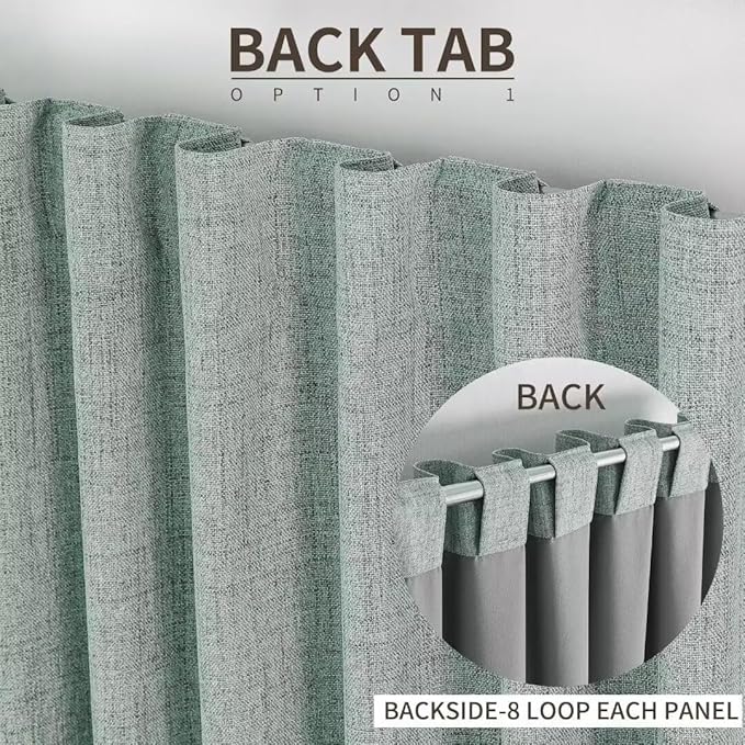Joydeco Natural Linen Curtains 90 inch Length 2 Panels Set Burg 100% Blackout Patio Door Curtain Room Darkening Sliding Door Curtains Thermal Insulated Back tab Rod Pocket(105x90 inch, Sage Green)