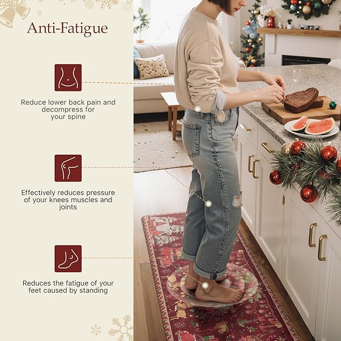 GENIMO Christmas Decorations - Kitchen Mats for Floor, Christmas Kitchen Rugs, Cushioned Anti Fatigue Mat for Home Decor, Waterproof Non Slip Standing Mat for Laundry, 23.6"x71", Red
