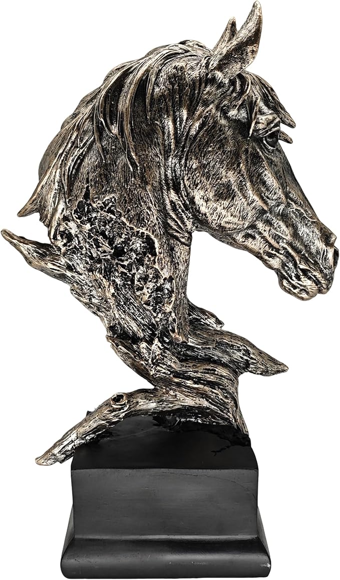 16" Animal Horses Head Bust Table Sculpture Retro Resin Home Decor Statue for Bedroom,Living Room,Dining Desk,Bookshelf,Office,Study and Coffee Tables(Black)