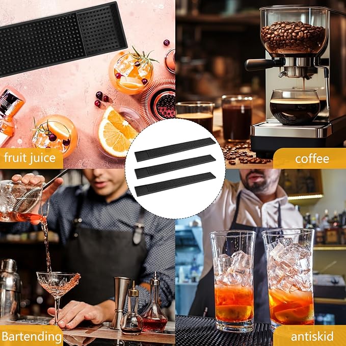10 Pack Rubber Bar Mats, 24" x 3.15" Black Bar Service Mat, Spill Mat for Countertop, Bartending, Rubber Bar Mats, Efficient and Stylish Solution for Every Bartending Need,by KUKLIPJIM