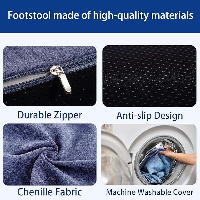 Foot Rest for Under Desk at Work Ergonomic Under Desk Footrest,Support Foot Pillow Double-Sided Footstool, for Office, Home & Gaming Leg Elevation Pillow Blue