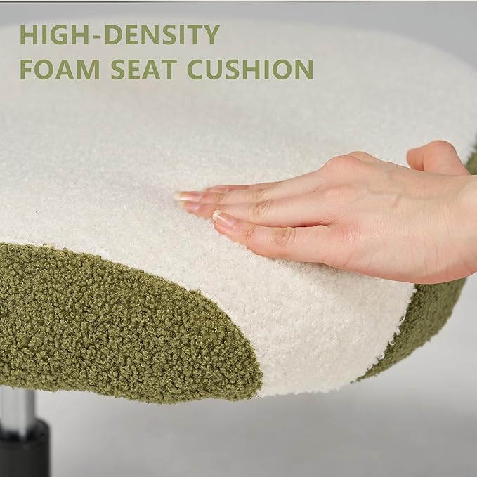 Swivel Criss Cross Chair, Accent Chair with Ottoman Set, Modern Armless Chair with Ergonomic Backrest, Comfy Chair with Boucle Upholstered Seat, No Wheels, White & Green