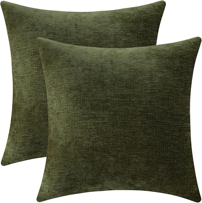 Jeneoo Sage Green Decorative Throw Pillow Covers Soft Chenille Comfy Square Couch Cushion Cases for Living Room Sofa Decor (Set of 2, 18 x 18 Inches)