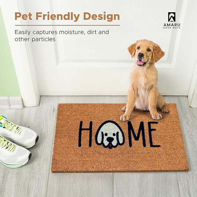 Home Dog - 17"x29" - Coir Door Mat with Heavy Duty Backing - Welcome Mats for Entryway, Porch - Anti-Slip PVC & Coconut Fiber Surface - Natural Home Accessories, Minimalist Original Design