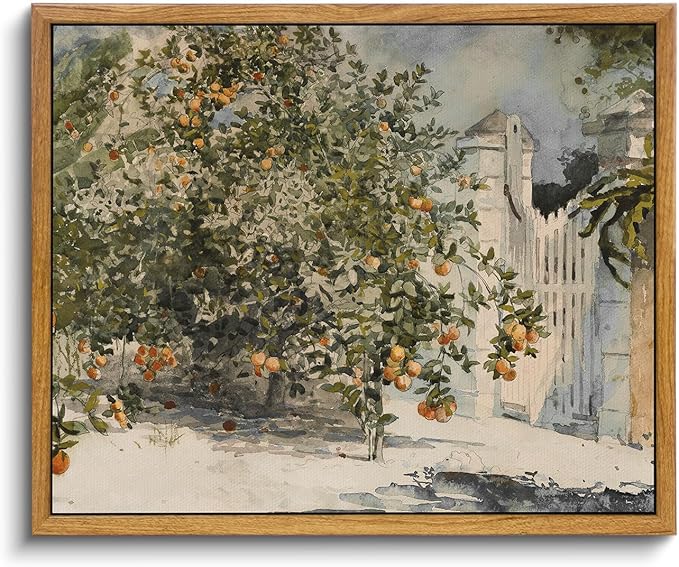 VIYYIEA Framed Canvas Wall Art Vintage Decor, Country Orange Trees Earthy Room Decor Aesthetic, Kitchen Living Room Bedroom Bathroom Rustic Farmhouse Decorations, 9"x11"