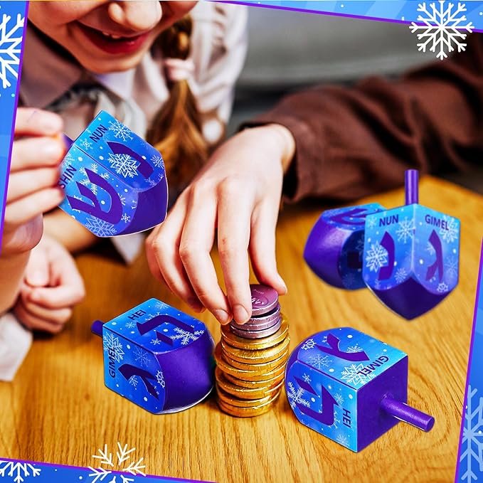 2 Pcs Hanukkah Dreidels Game Toy Extra Large Wooden Dreidel for Hanukkah Decoration with English Transliteration, Forever Spinning Tops Party Favors(Snowflake)