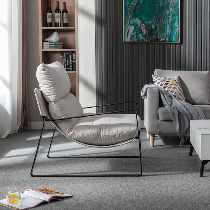 HEAH-YO Modern Accent Chair Set of 1, Comfy Living Room Chair with Removable Cushion and Solid Metal Frame, Chenille Fabric Reading Side Chair for Bedroom, White