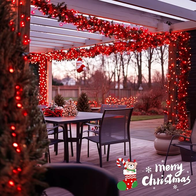 JMEXSUSS 400 LED Red String Lights Indoor Outdoor, 132ft Red Halloween Lights Plug in with Remote, 8 Modes Christmas Light for Tree Room Fireplace Patio Party Christmas Halloween Decor