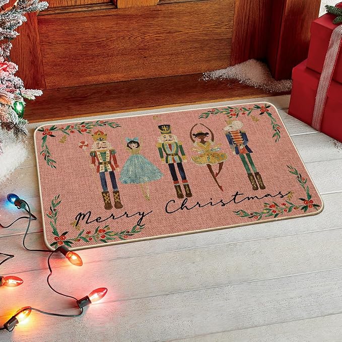 Artoid Mode Watercolor Nutcrackers Merry Christmas Doormat, Seasonal Winter Low-Profile Rug Switch Mat for Indoor Outdoor 17x29 Inch