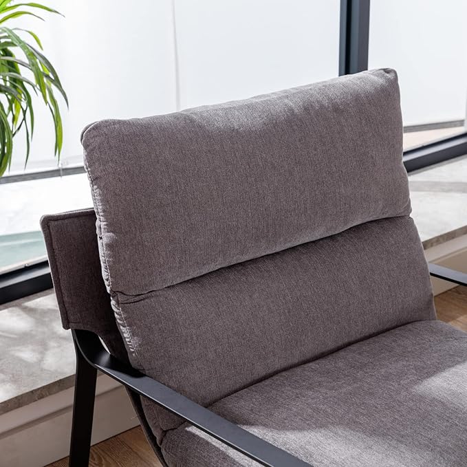 Mid-Century Accent Chair Set of 2, Comfy Linen Fabric Side Chair with Armrest, Upholstered Leisure Chair with Black Metal Frame for Living Room Bedroom Reception Room, Grey