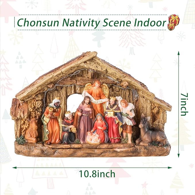 Nativity Sets 7 Inch Christmas Village Nativity Scene Indoor Manger Scene Christmas Village Xmas Tabletop Decorations Holiday Displays
