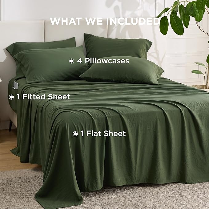 Bedsure Deep Pocket King Sheet Set - 6 Piece, Prewashed Ultra-Soft King Size Sheets Set, Fits Mattresses Up to 18 Inches Thick, Breathable & Secure Fit, Hotel Luxury Bedding, Olive Green