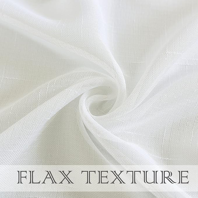 Randall Off White Linen Sheer Curtain Panel 72" Long Open Weave Faux Linen Window Treament Drape for Bedroom Farmhouse, Elegant Nickel Grommet Top, Sets of 2, 54x72 Inch